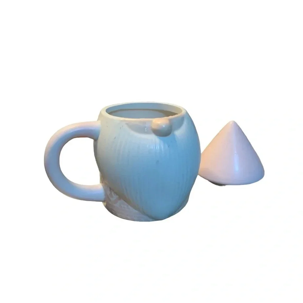 WORLD Market porcelain Gnome coffee cup with lid, pink and white